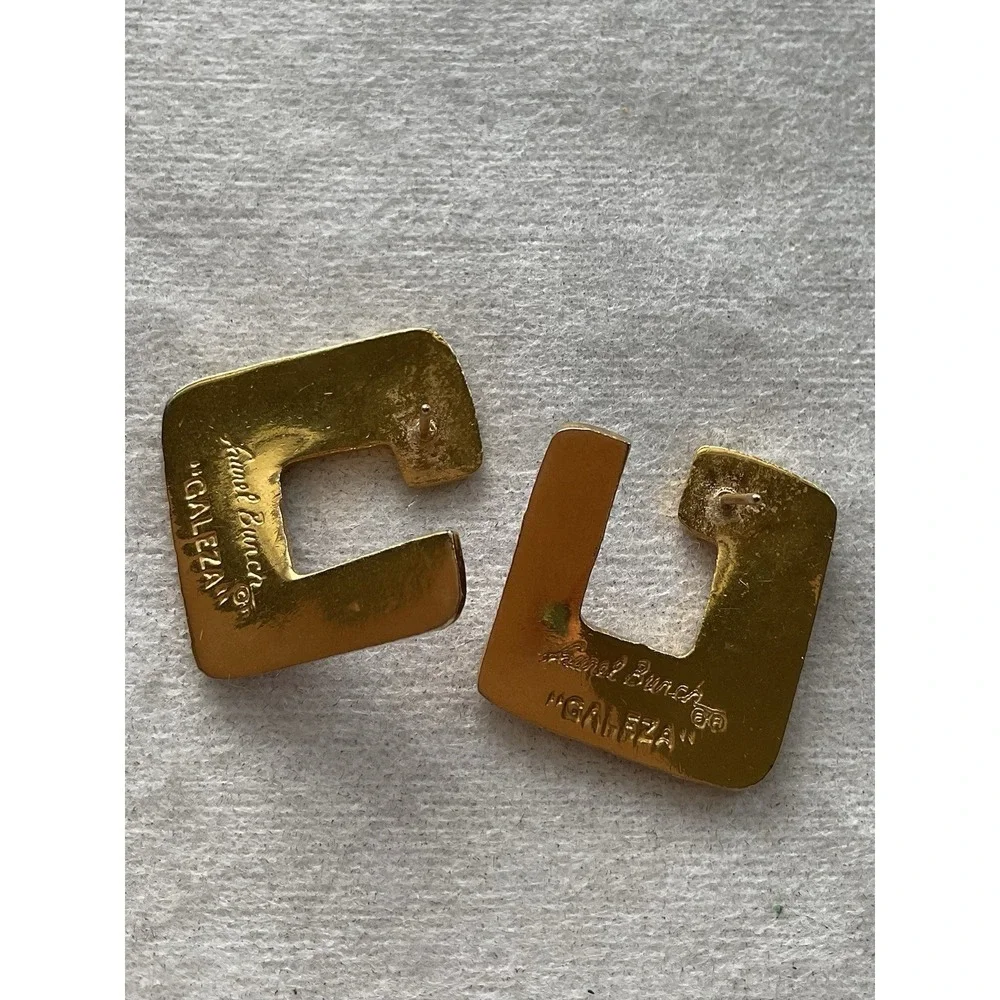 Laurel Burch "Galeza" square stud earrings Red Yellow Enamel Vintage - Picture 8 of 8